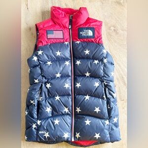 The North Face Red Puffer Vest with USA Flag Patch
